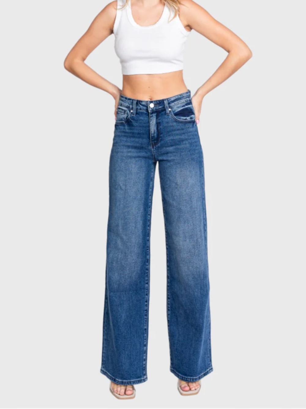 Petra 153 Wide Leg Jeans Size 5/26 Medium Wash High Rise Stretch Denim
